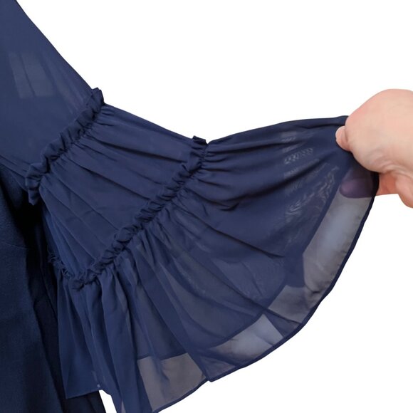 Chelsea 28 Navy Blue V Neck Dress Tiered Ruffle Bell Sleeves Formal Size 20 - Picture 2 of 8